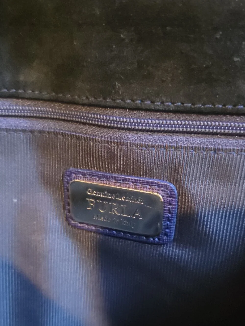 Furla Deep Blue Leather Chain-Trim Removeable Shoulder Bag